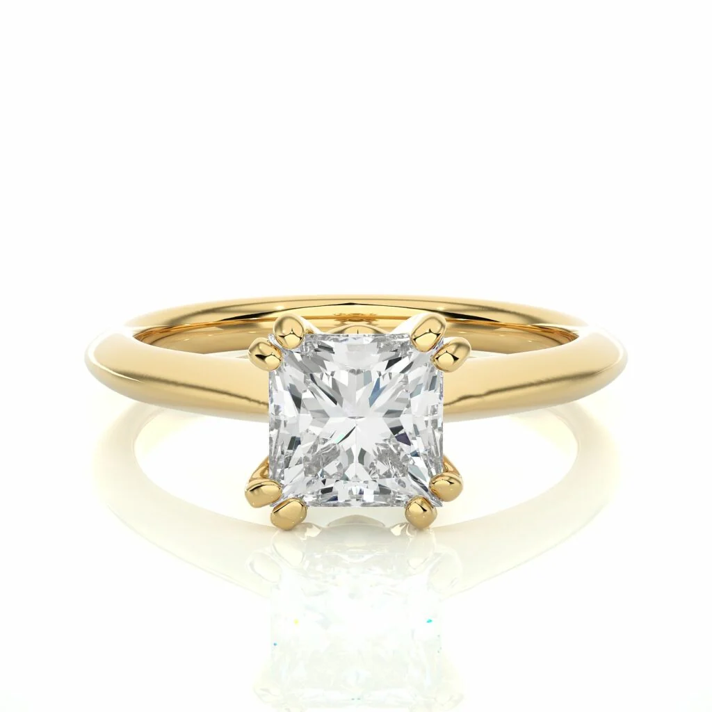 GemoneDiamonds Princesse Double Prong Solitaire Lab Créé Bague de Fiançailles Diamant Or Jaune 10K — Bagues de fiançailles