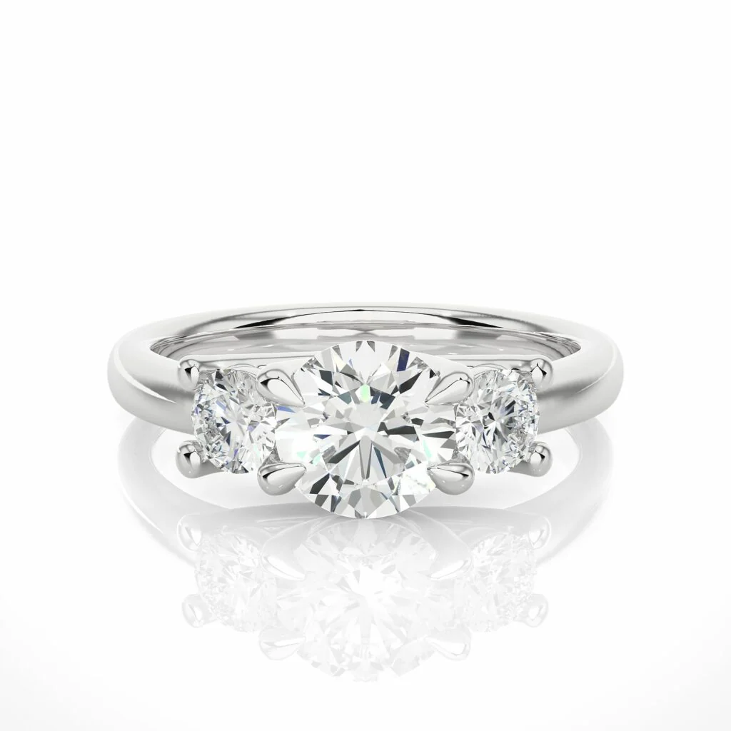 Bague de fiançailles à 3 pierres et diamants créés en laboratoire de 1,42 ct en or jaune 10 carats — Bagues de fiançailles