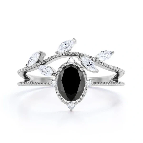 GemoneDiamonds Bague de fiançailles unique en diamant noir taille ovale en or jaune 10 carats — Bagues de fiançailles