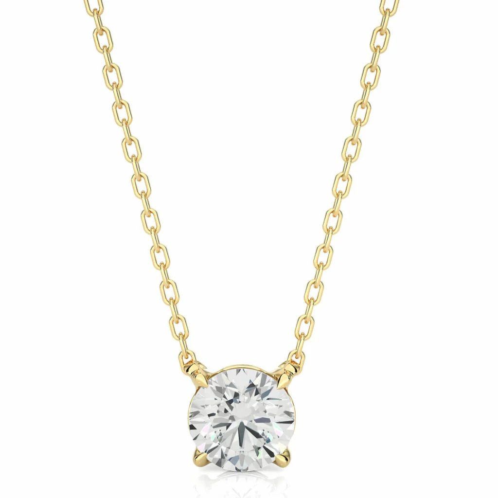 1 Carat Round Solitaire 4 Prong Diamond Nacklace In White Gold - 10K Yellow Gold / Lab Diamond