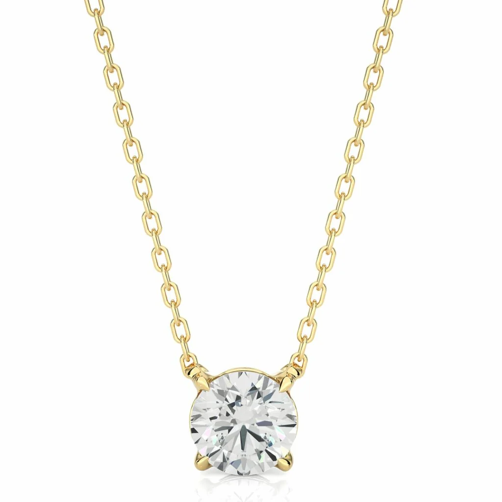 Collier Pendentif Solitaire Rond 1 Carat en Or Blanc à 4 Griffes — Collier pendentif