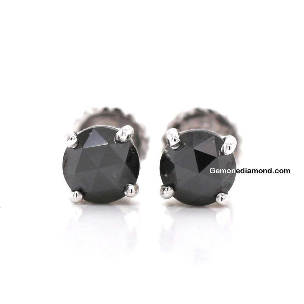 Boucles d'oreilles en diamant noir de 1 carat en or blanc