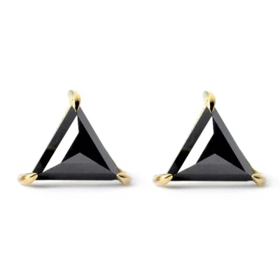 Triangle Shape Black Diamond Stud Earrings Unique Fine Jewelry - 10K Yellow Gold — Stud Earrings