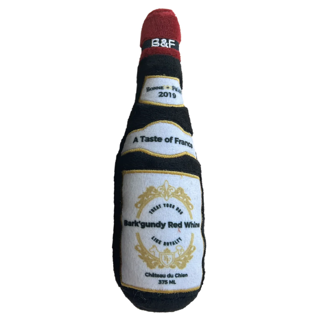 Bonne et Filou Bouteille de vin en peluche pour chien qui couine – Bark'gundy Red Whine Small — Jouets pour chiens