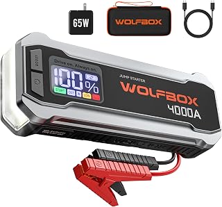car battery jump starter: WOLFBOX MV24 4000A Jump Starter,12V Car Booster Pack with 65W Quick Charger,LED Display…