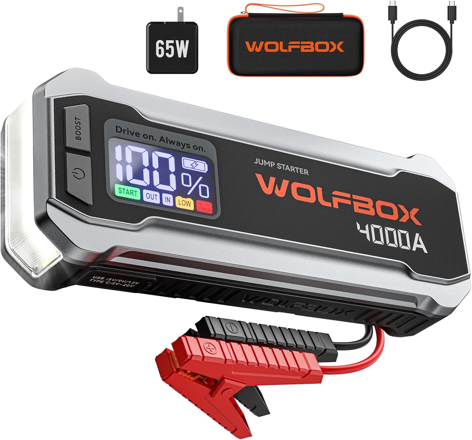 WOLFBOX MV24 4000A Démarreur d'urgence 12V — Démarreur de batterie de voiture
