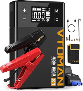 car battery jump starter: VTOMAN X1 Jump Starter with Air Compressor, 2500A Portable Battery Booster (Up to 8.5L Gas/6L…